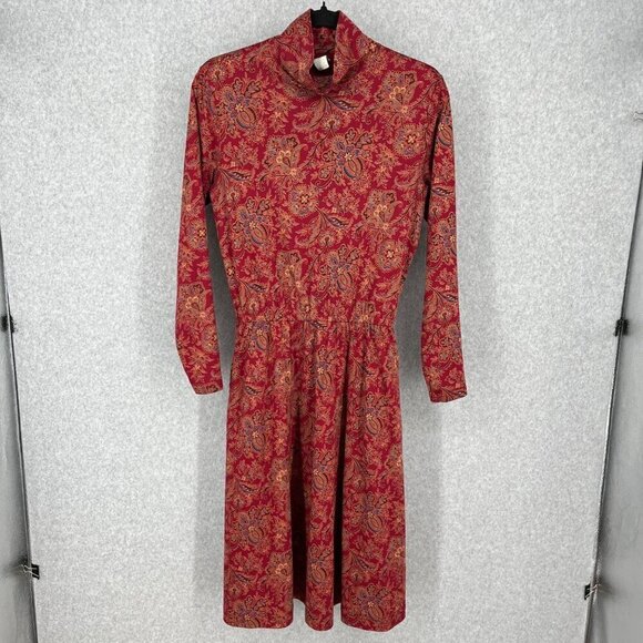 Lands' End Dresses & Skirts - Lands End VTG Mockneck Long Sleeve Midi Dress Size 6/8P Red Paisley Western EUC